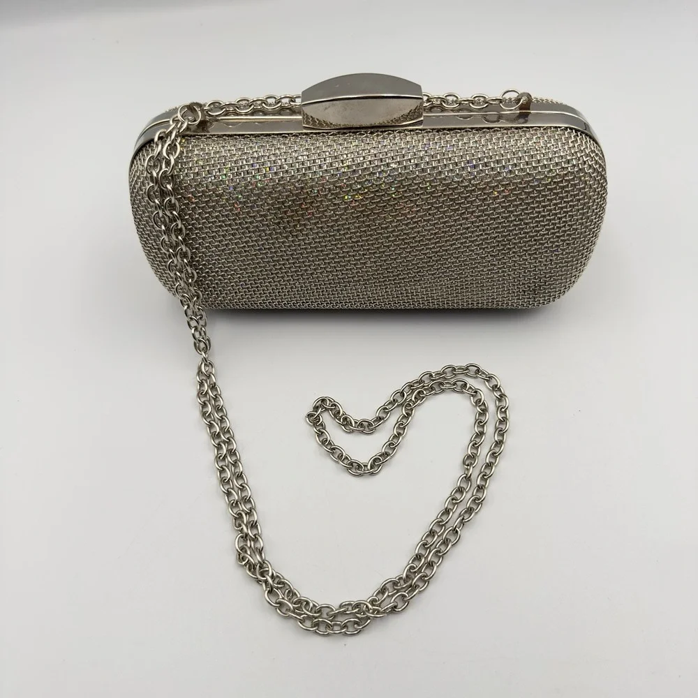Expressions NYC Silver Sparkly Evening‎ Bag/Clutch Y2K Style Removable Strap